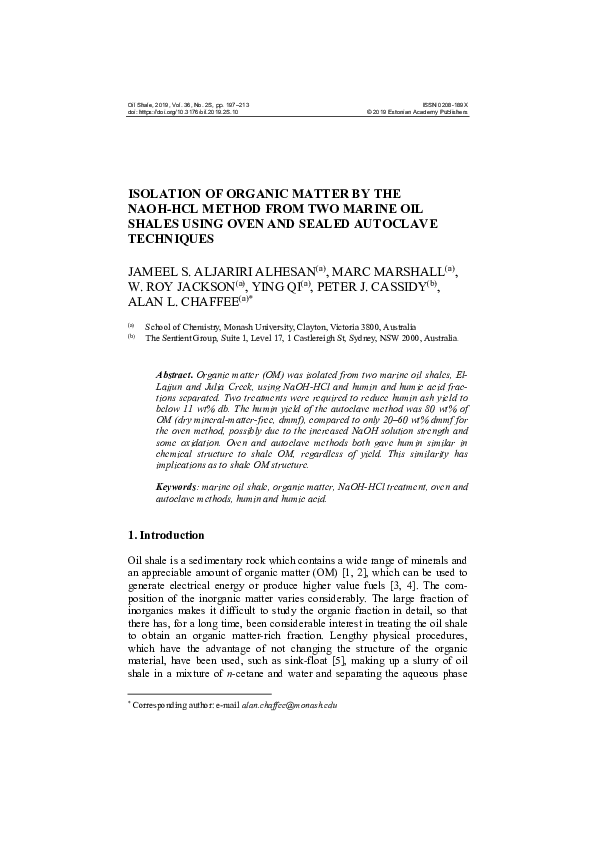 (PDF) Isolation of Organic Matter by the Naoh-HCL Method from Two ...