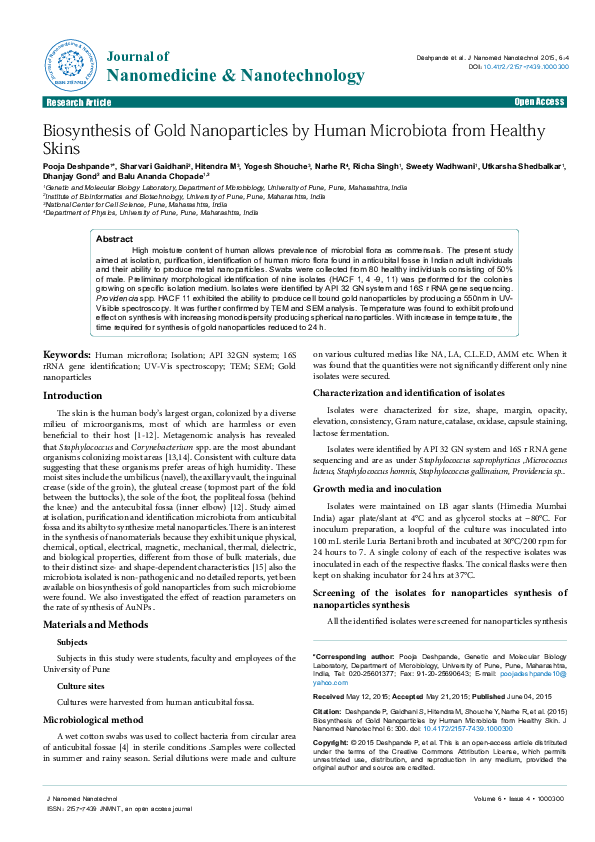 (PDF) Biosynthesis of Gold Nanoparticles by Human Microbiota from ...