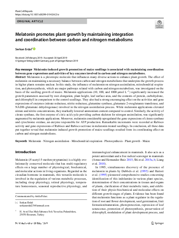 (PDF) Melatonin promotes plant growth by maintaining integration and ...