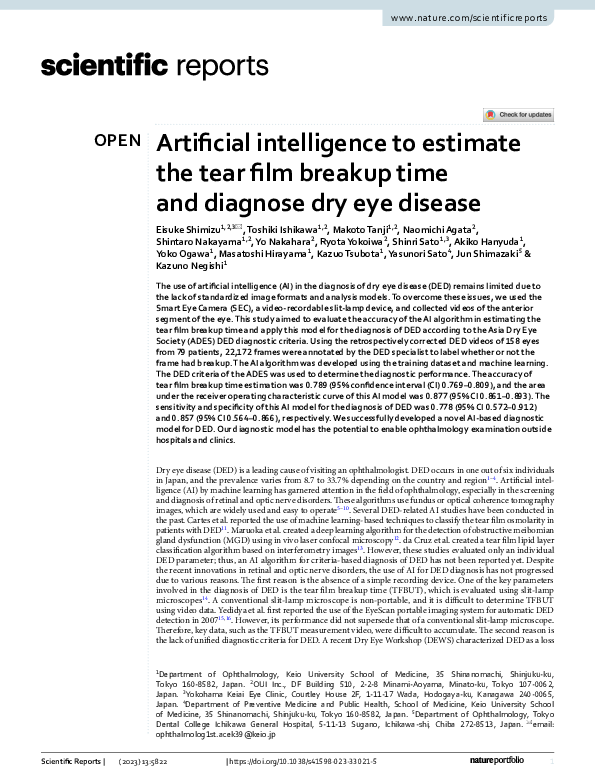 (PDF) Artificial intelligence to estimate the tear film breakup time ...