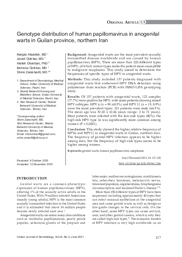 (PDF) Genotype distribution of human papillomavirus in anogenital warts ...