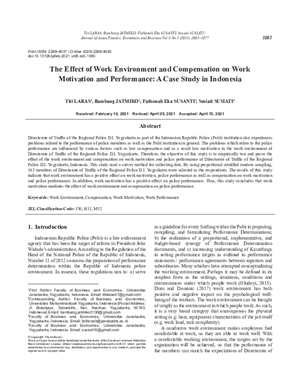 (PDF) The Effect of Work Environment and Compensation on Work ...