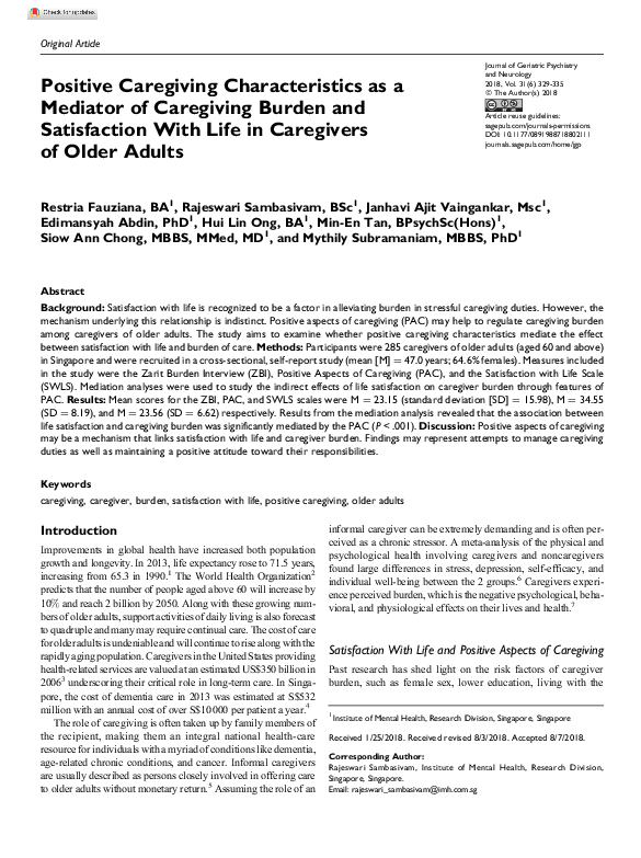 (PDF) Positive Caregiving Characteristics as a Mediator of Caregiving ...