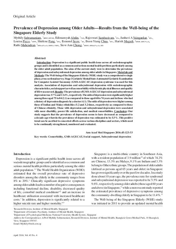 (PDF) Prevalence of Depression among Older Adults—Results from the Well ...