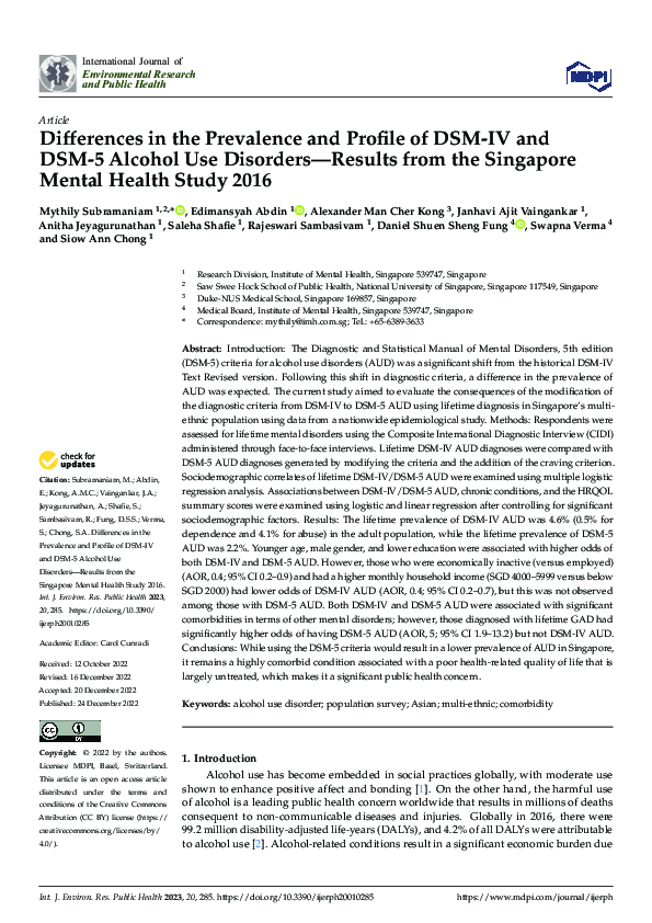 (PDF) Differences in the Prevalence and Profile of DSM-IV and DSM-5 ...