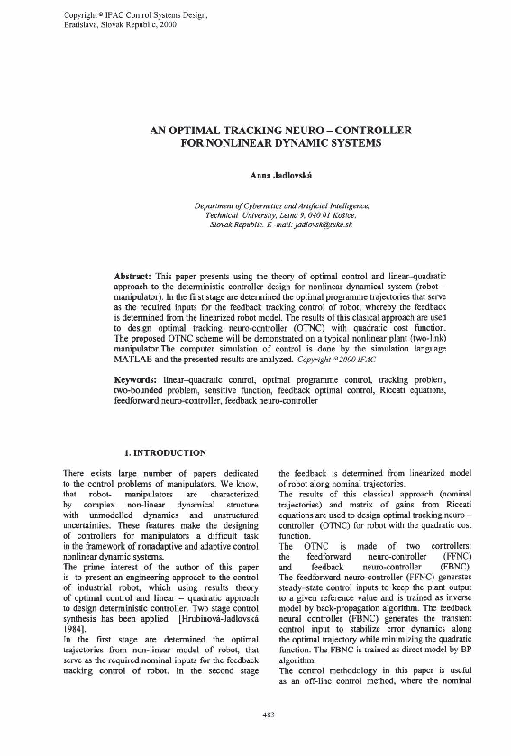 (PDF) An Optimal Tracking Neuro-Controller for Nonlinear Dynamic Systems