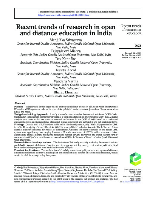 (PDF) Recent trends of research in open and distance education in India