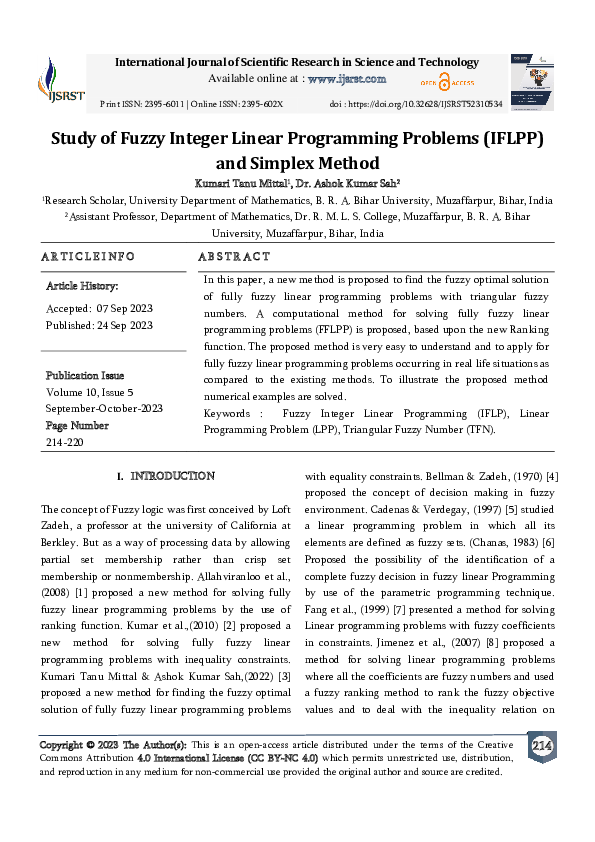 (PDF) Study of Fuzzy Integer Linear Programming Problems (IFLPP) and ...