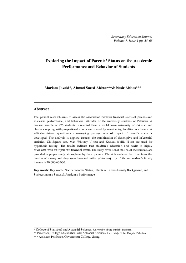 (PDF) Exploring the Impact of Parents ’ Status on the Academic ...