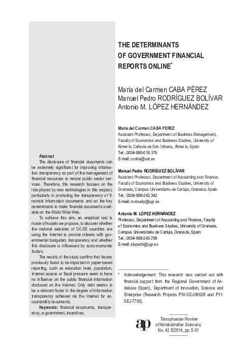 (PDF) The Determinants Of Government Financial Reports Online