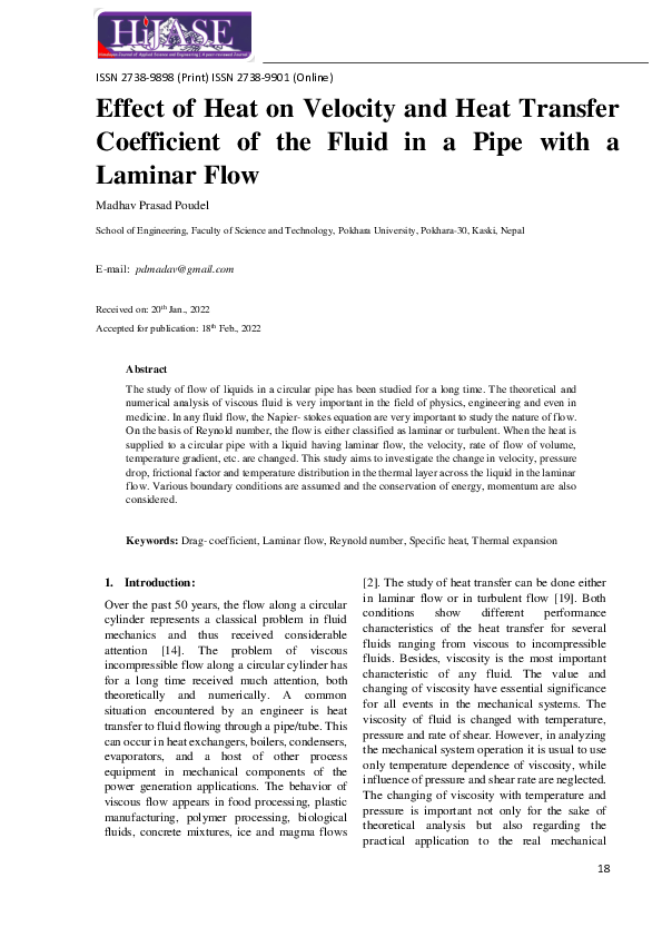 (PDF) Effect of Heat on Velocity and Heat Transfer Coefficient of the ...