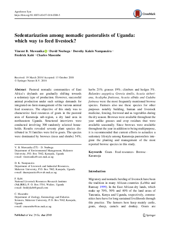 (PDF) Sedentarization among nomadic pastoralists of Uganda: which way ...