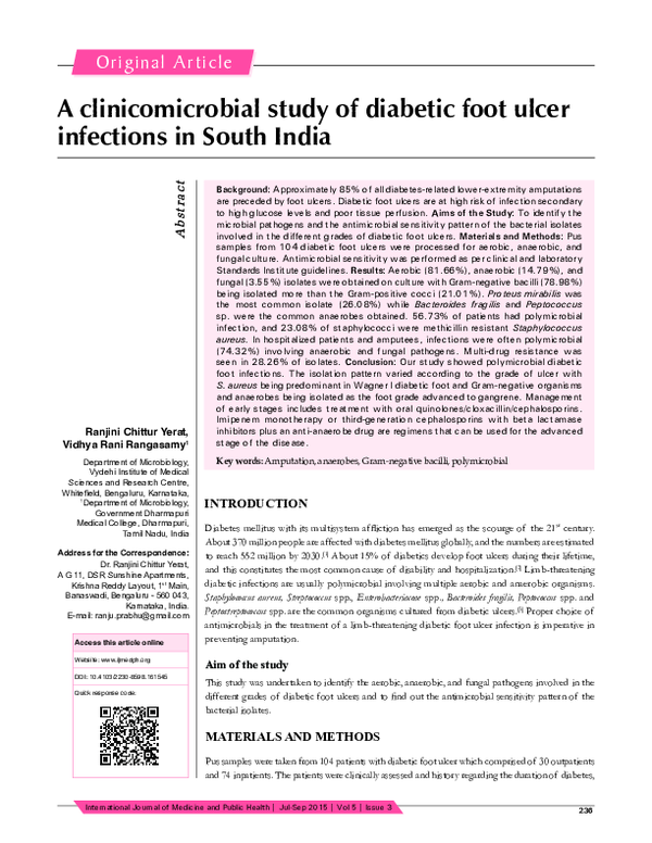 (PDF) A clinicomicrobial study of diabetic foot ulcer infections in ...
