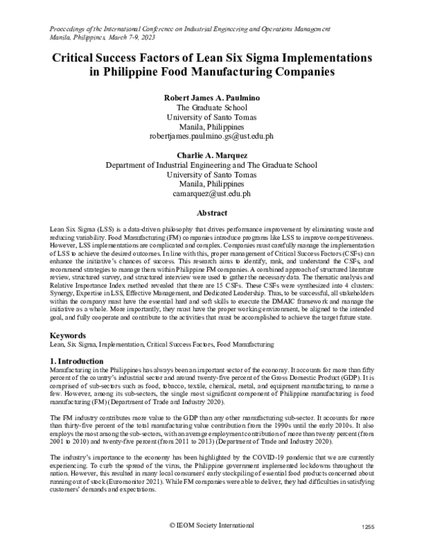 (PDF) Critical Success Factors of Lean Six Sigma Implementations in ...