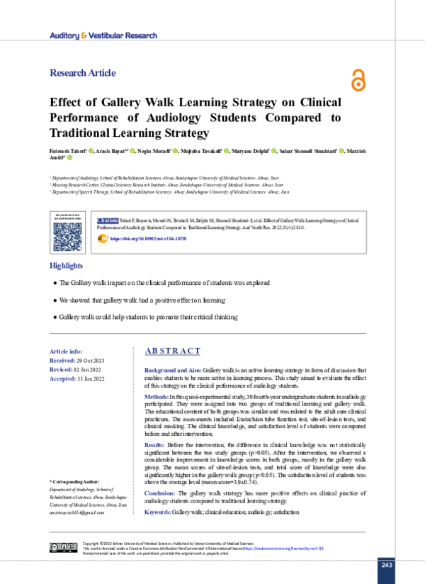 (PDF) Effect of Gallery Walk Learning Strategy on Clinical Performance ...