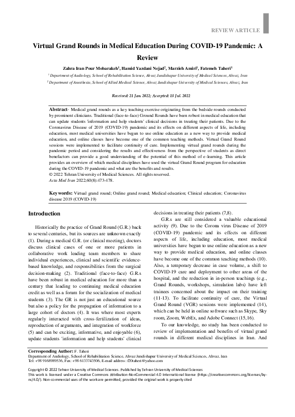 (PDF) Virtual Grand Rounds in Medical Education During COVID-19 ...