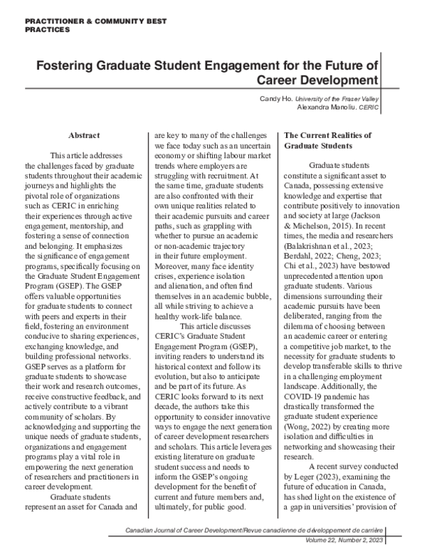 (PDF) Fostering graduate student engagement for the future of career ...