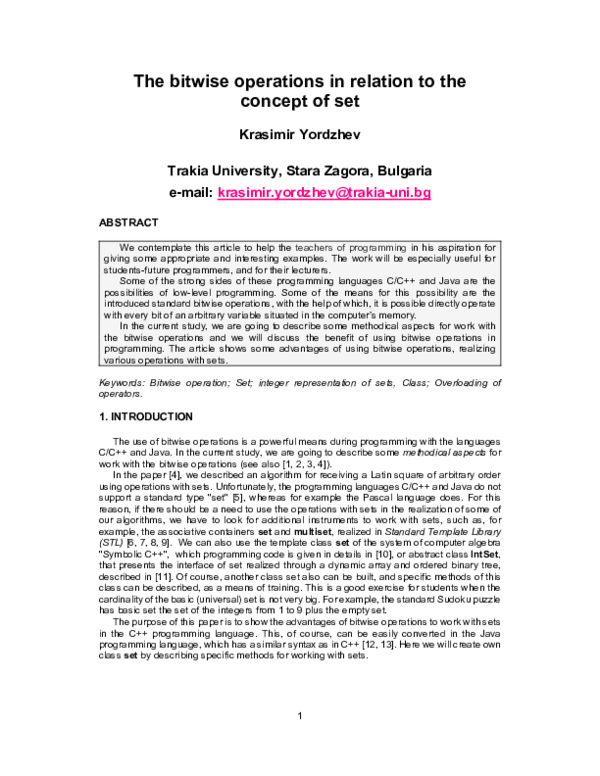 (PDF) The Bitwise Operations in Relation to the Concept of Set