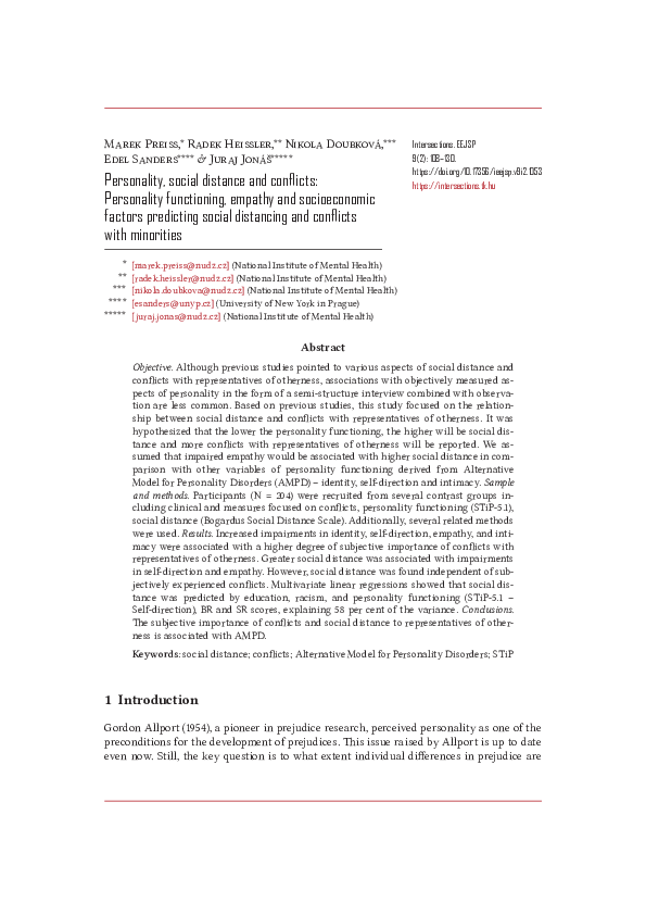 (PDF) Personality, social distance and conflicts: Personality ...