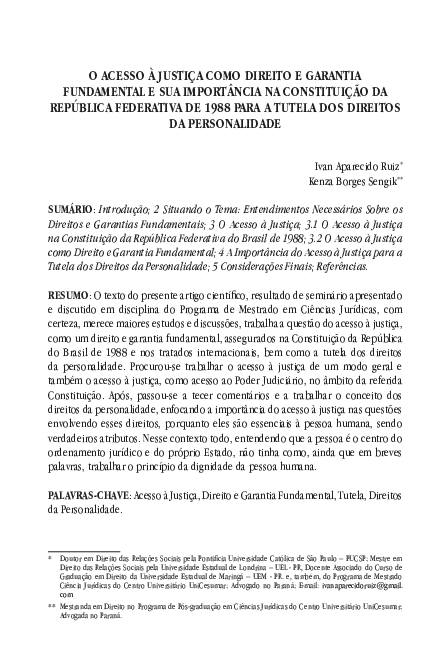 (PDF) O Acesso à Justiça como Direito e Garantia Fundamental e sua ...