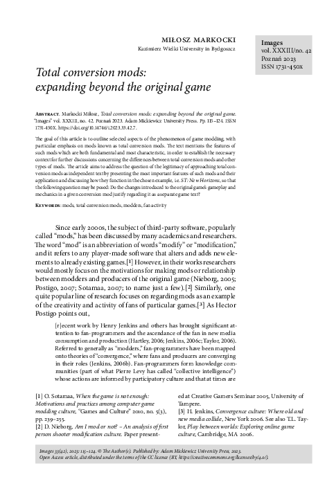 (PDF) Total conversion mods: expanding beyond the original game