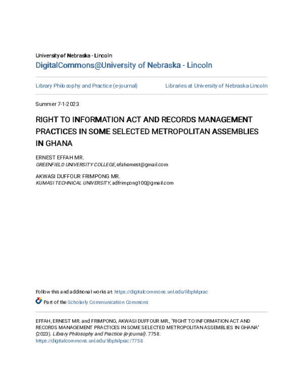 (PDF) RIGHT TO INFORMATION ACT AND RECORDS MANAGEMENT RIGHT TO