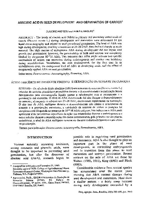 (PDF) Abscisic acid in seed dovelopment and germination of carrot