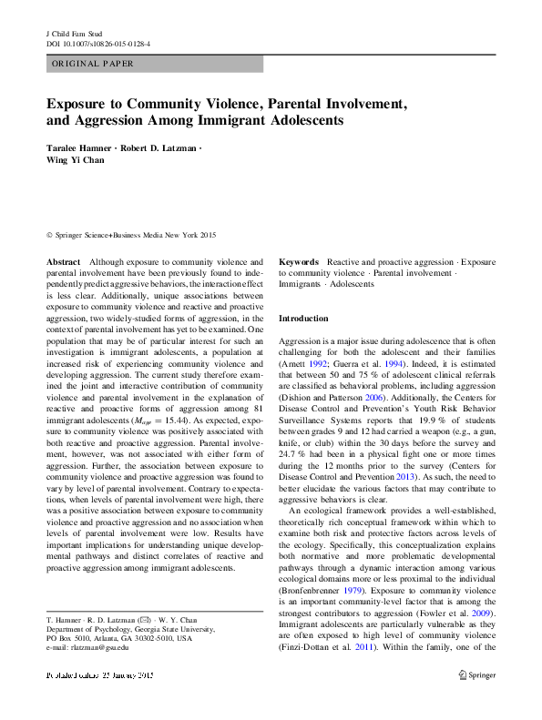 (PDF) Exposure to Community Violence, Parental Involvement, and ...
