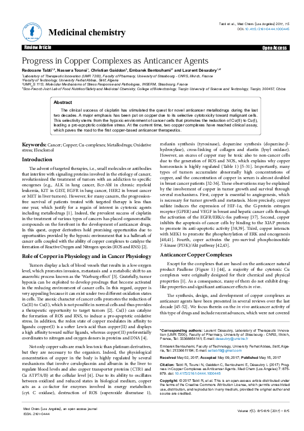 (PDF) Progress in Copper Complexes as Anticancer Agents