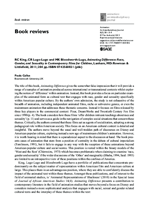 PDF) Book review: Animating Difference: Race, Gender, and