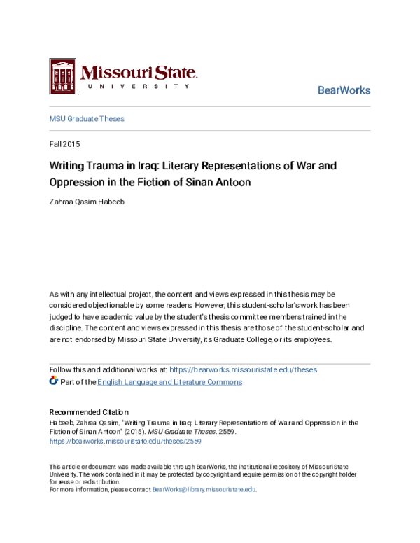 (PDF) Writing Trauma in Iraq: Literary Representations of War and ...