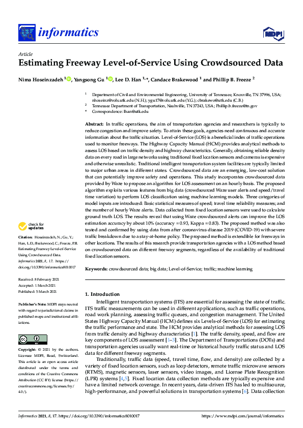 (PDF) Estimating Freeway Level-of-Service Using Crowdsourced Data