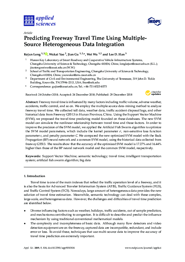 (PDF) Predicting Freeway Travelling Time Using Multiple-Source Data
