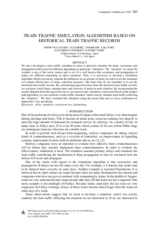 (PDF) Train Traffic Simulation Algorithm Based on Historical Train ...