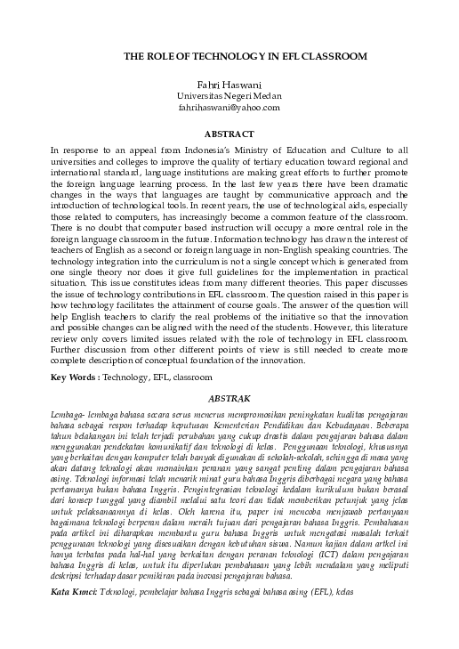 (PDF) The Role of Technology in Efl Classroom