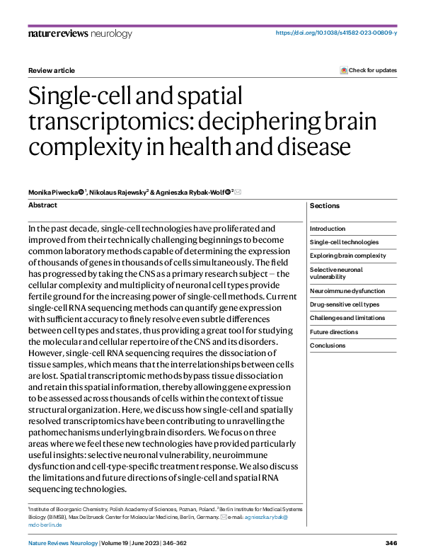 (PDF) Single-cell and spatial transcriptomics: deciphering brain ...