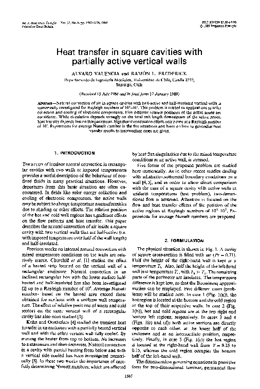 (PDF) Heat transfer in square cavities with partially active vertical ...
