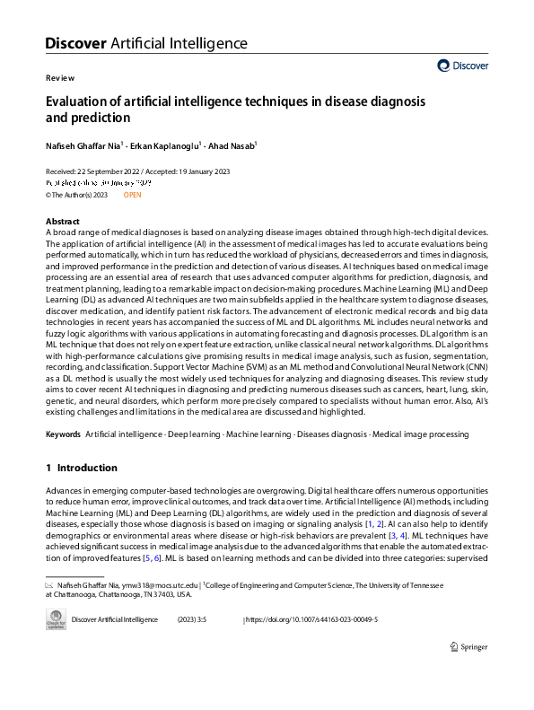 (PDF) Evaluation of artificial intelligence techniques in disease ...