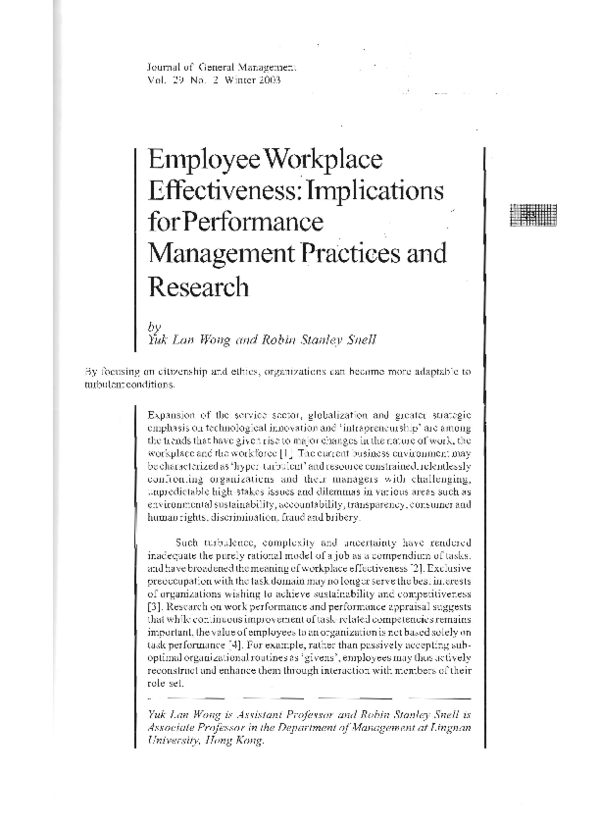 (PDF) Employee Workplace Effectiveness: Implications for Performance ...
