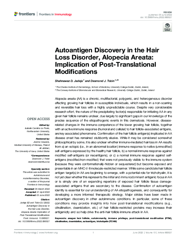 (PDF) Autoantigen Discovery in the Hair Loss Disorder, Alopecia Areata ...