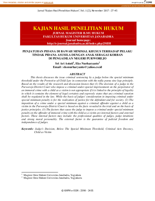 (PDF) Penjatuhan Pidana DI Bawah Minimal Khusus Terhadap Pelaku Tindak ...