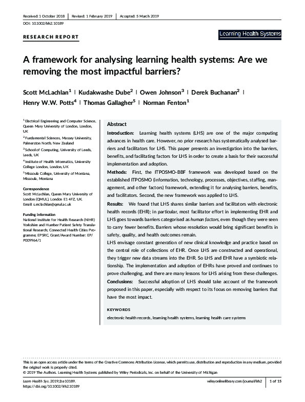 (PDF) A framework for analysing learning health systems: Are we ...