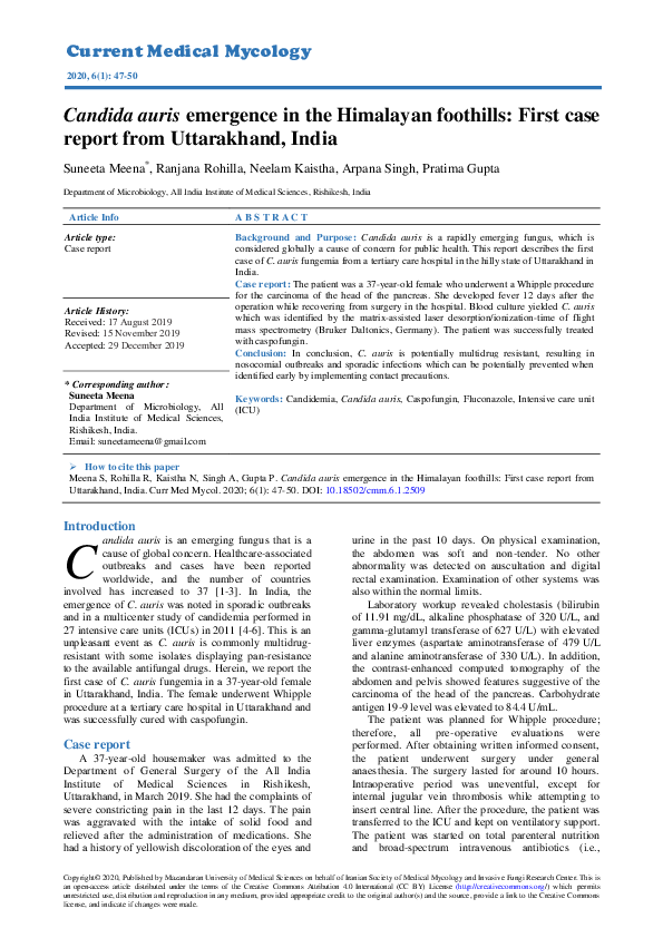 (PDF) Candida auris emergence in the Himalayan foothills: First case ...