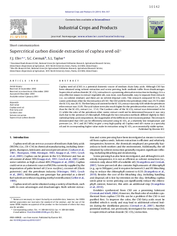 (PDF) Supercritical carbon dioxide extraction of cuphea seed oil