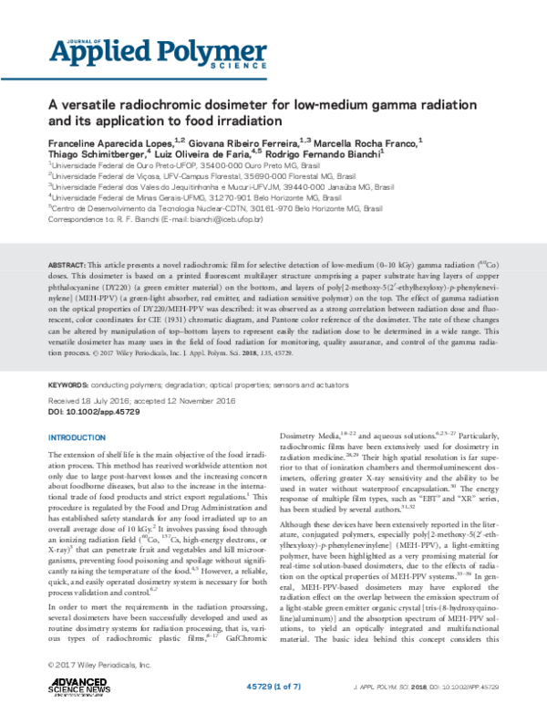 (PDF) A versatile radiochromic dosimeter for low‐medium gamma radiation ...