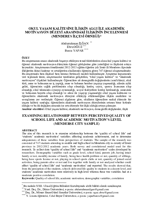 (PDF) Examining the Quality of School Life and Academic Motivation ...