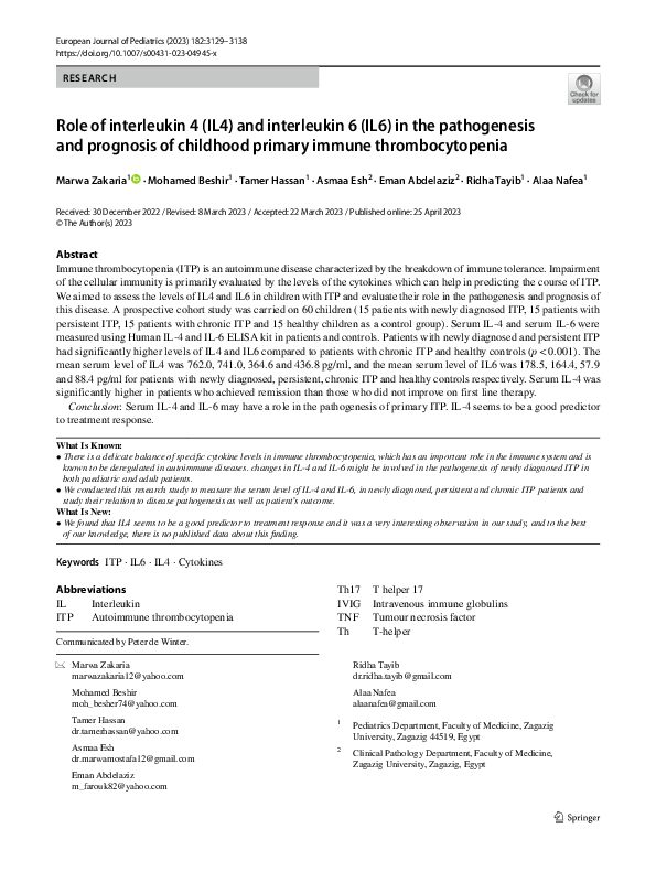 (PDF) Role of interleukin 4 (IL4) and interleukin 6 (IL6) in the ...