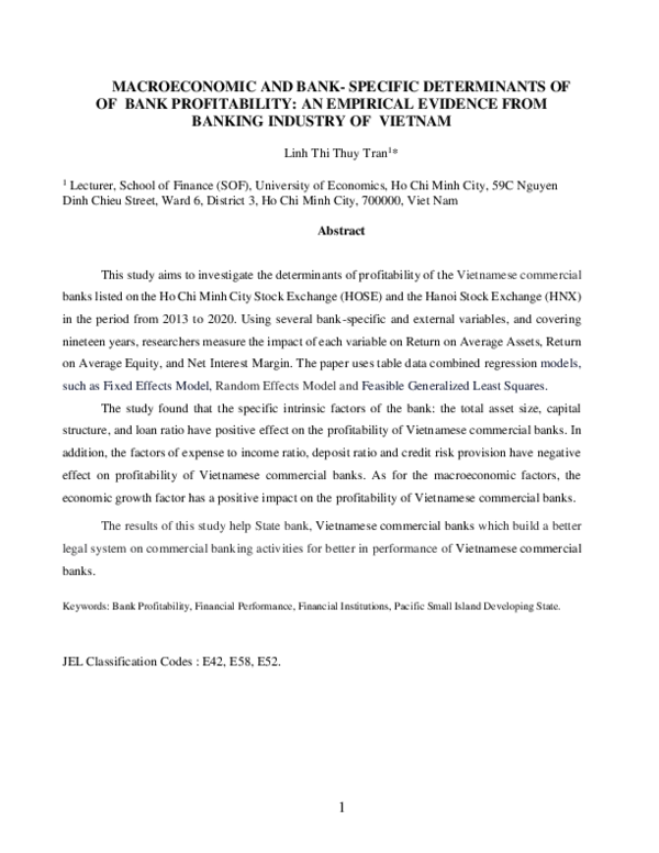 (PDF) MACROECONOMIC AND BANK-SPECIFIC DETERMINANTS OF OF BANK ...