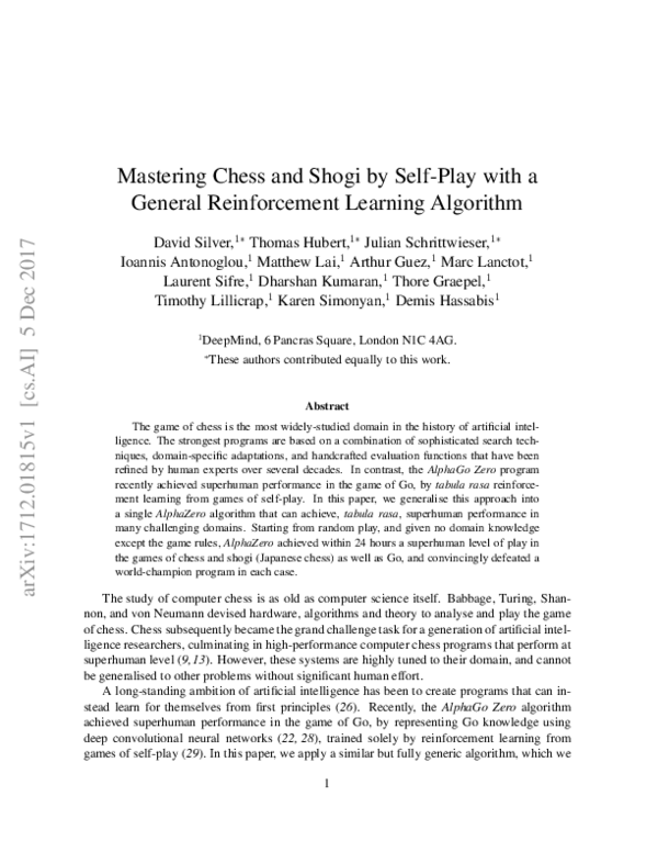 (PDF) Mastering Chess and Shogi by Self-Play with a General ...