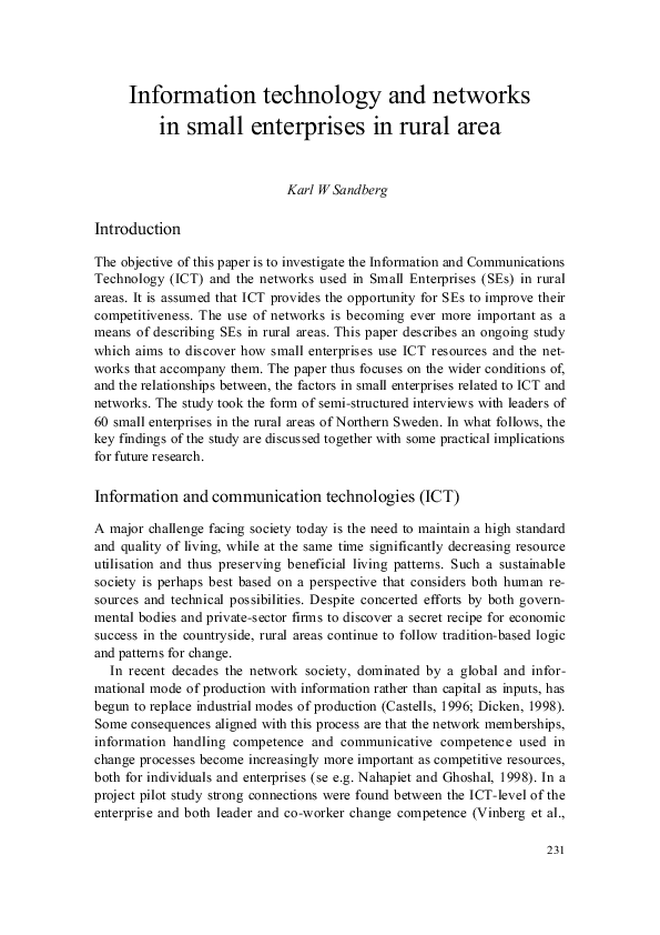 (PDF) Information technology and network in small enterprises in rural area
